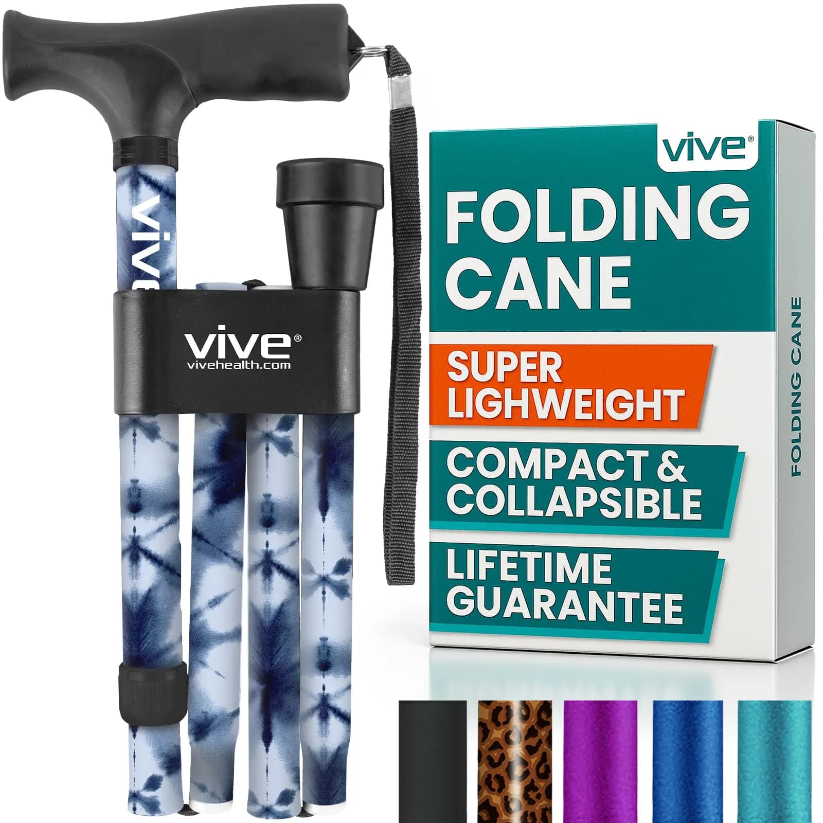 Vive Folding Cane - Blue Burst | Lightweight Adjustable Aluminum Walking Stick with Ergonomic Grip & Non-Slip Tip
