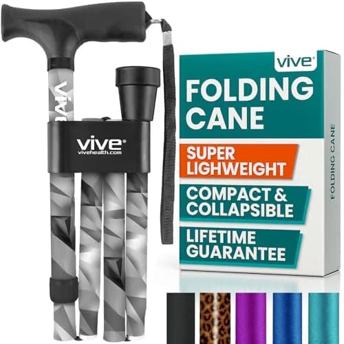 Vive Folding Cane - Adjustable Aluminum Walking Cane with Ergonomic Grip & Non-Slip Tip, 33-37 Inch Height | Mobility Aid for Men & Women thumbnail 1