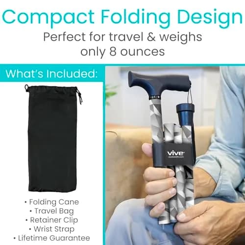 Vive Folding Cane - Adjustable Aluminum Walking Cane with Ergonomic Grip & Non-Slip Tip, 33-37 Inch Height | Mobility Aid for Men & Women thumbnail 2