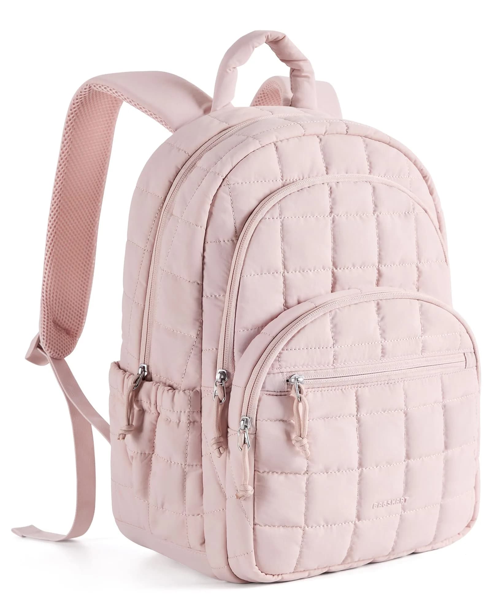 BAGSMART Quilted Laptop Backpack for Women, 25L (17.3"H x 11.8"W x 7.9"D) | Water-Resistant Casual Daypack — Pink / Standard 15.6 Inch