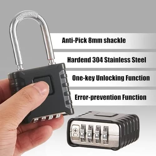disecu Heavy Duty 4 Digit Combination Lock Waterproof Large Outdoor Padlock for School Gym Locker Fence Gate (Black) thumbnail 3