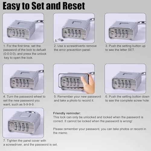 disecu Heavy Duty Long Shackle Combination Lock, 4-Digit Resettable, Weatherproof Outdoor Padlock | 8mm Hardened Stainless Steel Shackle thumbnail 5