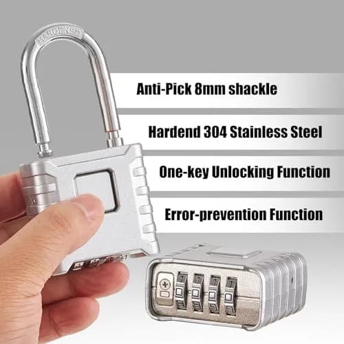 disecu Heavy Duty Long Shackle Combination Lock, 4-Digit Resettable, Weatherproof Outdoor Padlock | 8mm Hardened Stainless Steel Shackle thumbnail 3