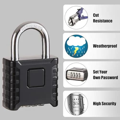 disecu Heavy Duty 4 Digit Combination Lock, 85mm (3.35 in) Height, Black | Resettable Code, Weatherproof thumbnail 4