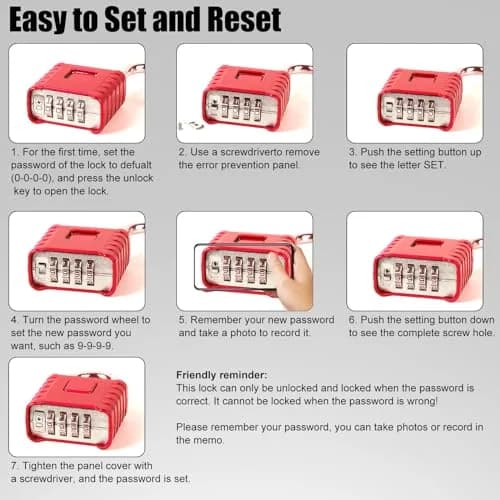 disecu Heavy Duty 4 Digit Combination Lock | Waterproof Outdoor Padlock for School & Gym (Red) thumbnail 5