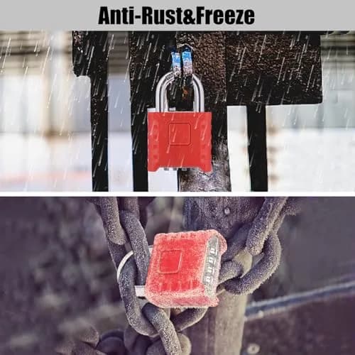 disecu Heavy Duty 4 Digit Combination Lock | Waterproof Outdoor Padlock for School & Gym (Red) thumbnail 6