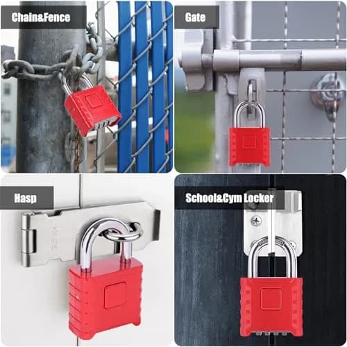 disecu Heavy Duty 4 Digit Combination Lock | Waterproof Outdoor Padlock for School & Gym (Red) thumbnail 7