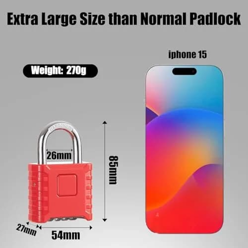disecu Heavy Duty 4 Digit Combination Lock | Waterproof Outdoor Padlock for School & Gym (Red) thumbnail 2