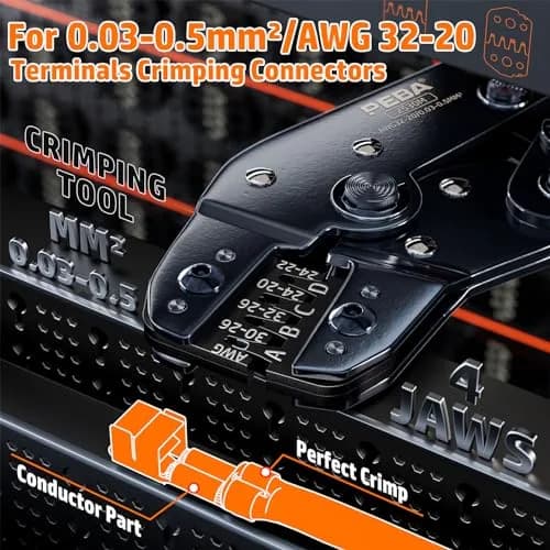 PEBA Ratchet Crimping Tool Kit with Dupont & JST-XH Connectors | AWG 32-20, 2.54mm & 2.5mm thumbnail 3