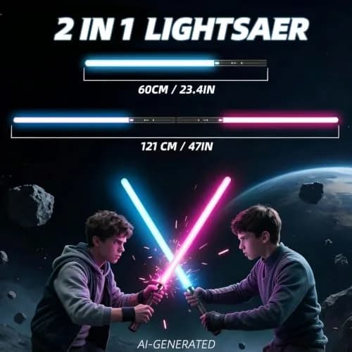 CSNDICE Lightsaber 2 Pack, Metal Hilt, 20 RGB Colors | Dual-Mode Dueling Toy for Kids & Adults thumbnail 4