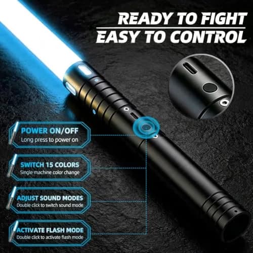 CSNDICE Lightsaber 2 Pack, Metal Hilt, 20 RGB Colors | Dual-Mode Dueling Toy for Kids & Adults thumbnail 5