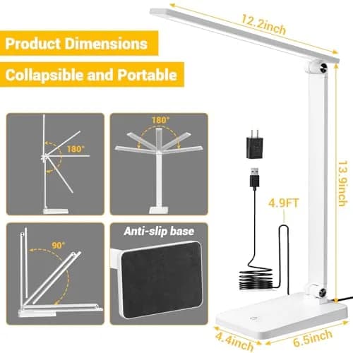 Best World LED White Table Lamp with USB Charging Port & 3 Brightness Levels | 5000K Cool White thumbnail 4