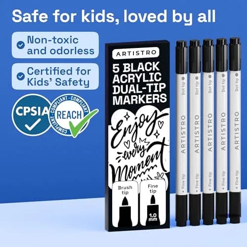 ARTISTRO Dual-Tip Acrylic Paint Markers (5 Black Pens) | Precision Lines & Bold Strokes for Crafts thumbnail 6