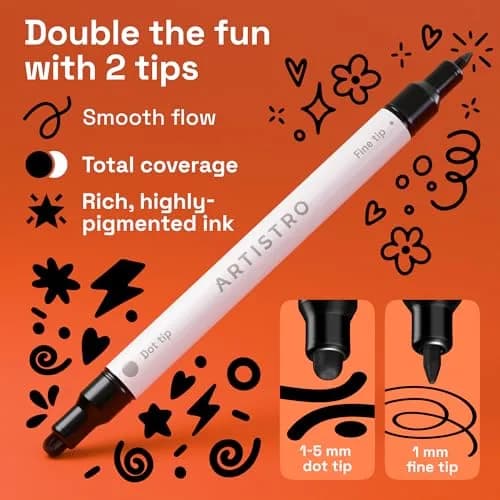 ARTISTRO Dual-Tip Acrylic Paint Markers (5 Black Pens) | Precision Lines & Bold Strokes for Crafts thumbnail 2