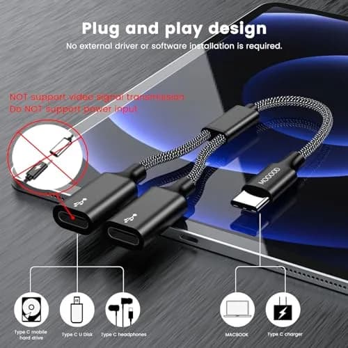 MOGOOD USB C Splitter Adapter for Data Transfer - 1 Male to 2 Female USB-C Ports | Black thumbnail 3