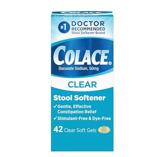 Colace Clear Stool Softener Soft Gel Capsules 42 Ct | Gentle Constipation Relief for Adults & Postpartum thumbnail 1