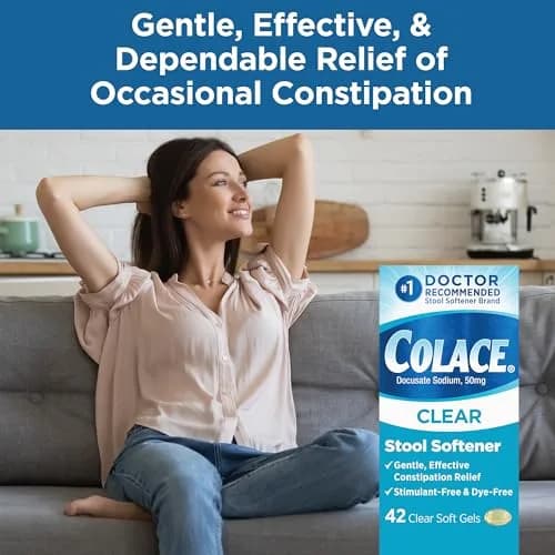 Colace Clear Stool Softener Soft Gel Capsules 42 Ct | Gentle Constipation Relief for Adults & Postpartum thumbnail 3