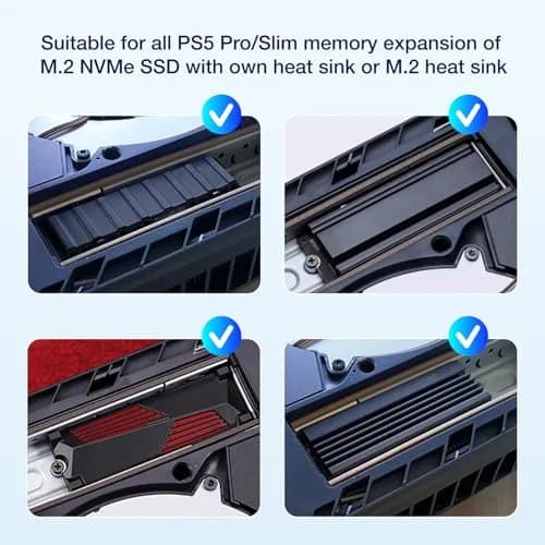 GRAUGEAR Metal Heat Dissipation Cover for PS5 Pro/Slim M.2 SSD Expansion Slot | Silver (12.6cm x 3.3cm x 0.5cm) thumbnail 5