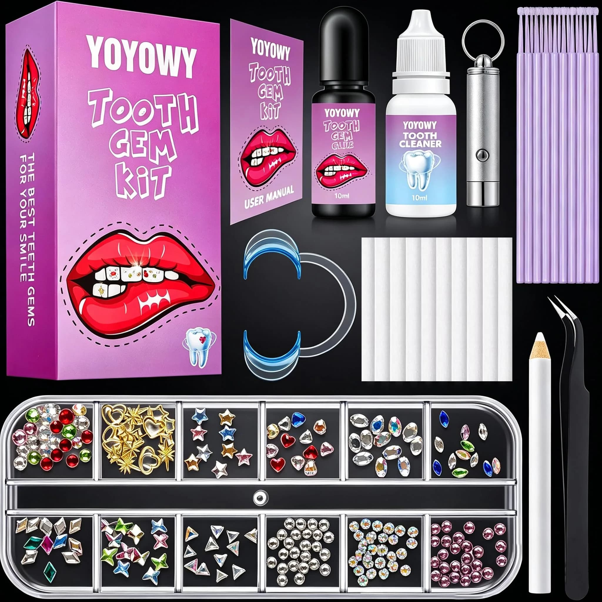 YOYOWY Tooth Gem Kit,Teeth Jewelry Kit with Glue and Light,Teeth Gems Kit for Teeth,Professional DIY Tooth Gem Kit,Crystal Smile Gems