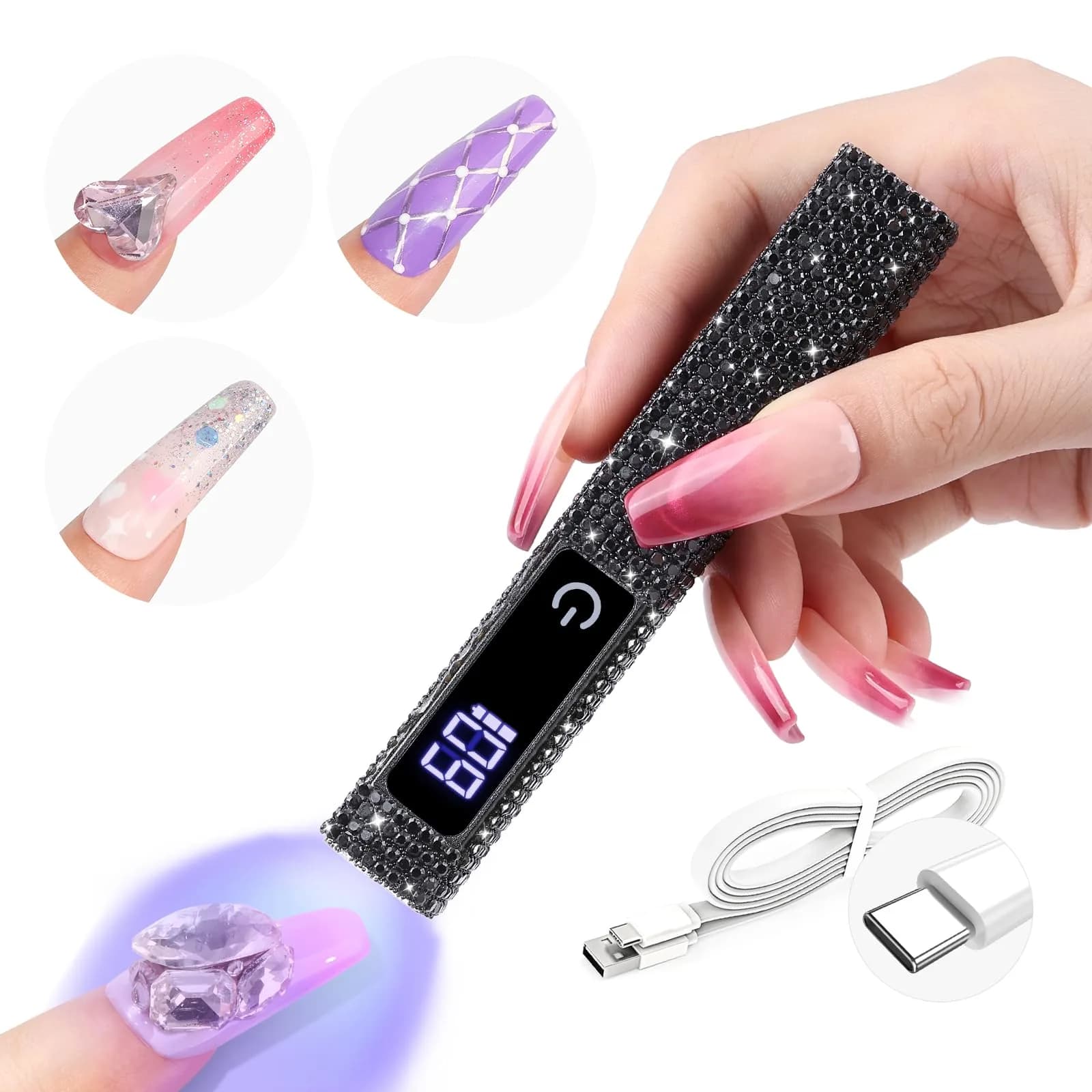 SAVILAND Mini Handheld UV Nail Lamp 12W Black Diamond | 10s Flash Cure Cordless Rechargeable