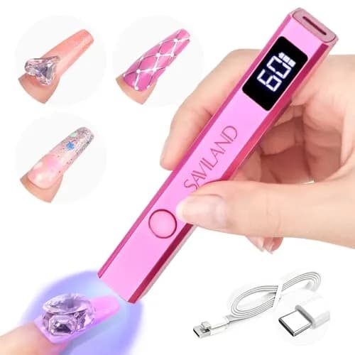 SAVILAND Mini Handheld UV LED Nail Lamp 12W Bright Pink | Fast Gel Curing with 5x Magnifying Lens thumbnail 1