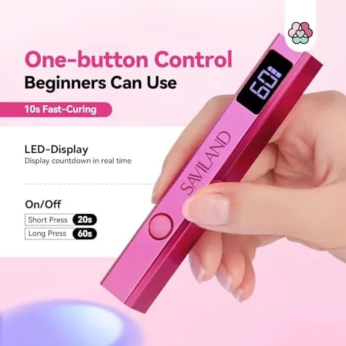 SAVILAND Mini Handheld UV LED Nail Lamp 12W Bright Pink | Fast Gel Curing with 5x Magnifying Lens thumbnail 3