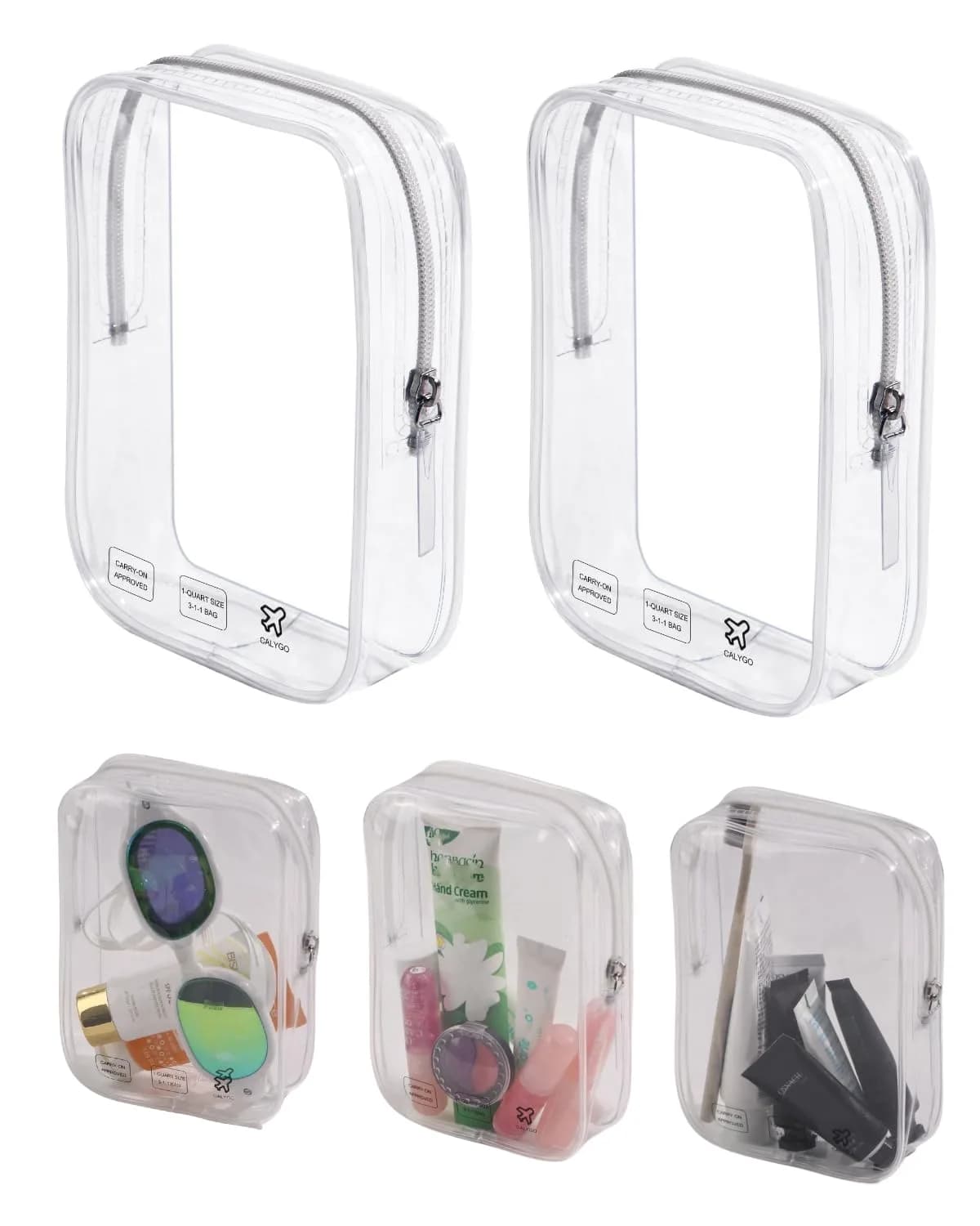 CALYGO TSA Approved Clear Toiletry Bag 1 Quart (156 ml) | Compact & Leak-Resistant for International Travel — clear,clear,clear,clear,clear