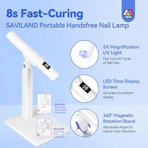 SAVILAND Flash Cure Nail Lamp U V Light for Gel Nails with Magnetic Stand 156 g (0.132 kg) | 8S Fast Cure thumbnail 2