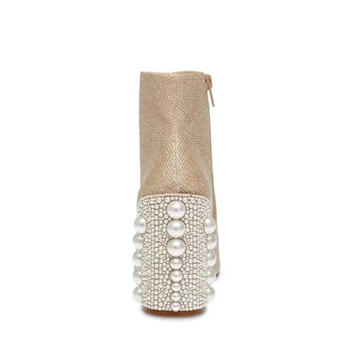 Betsey Johnson Kasey Fashion Boot, Gold, 5.5 | Pearl-Encrusted Heel & Ankle-High Style thumbnail 5