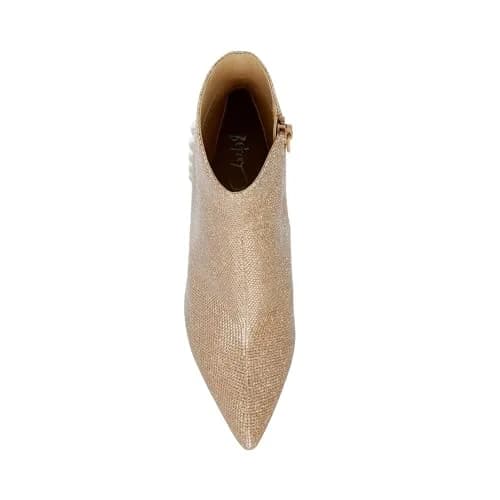 Betsey Johnson Kasey Fashion Boot, Gold, 5.5 | Pearl-Encrusted Heel & Ankle-High Style thumbnail 2