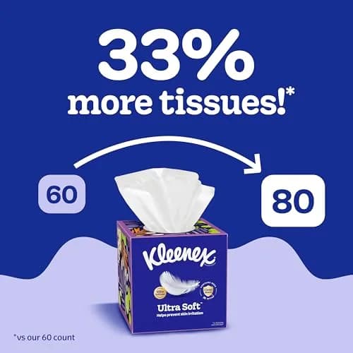 Kleenex Ultra Soft Facial Tissues Cube Boxes, 80 Tissues per Box (640 Total) | 3-Ply Softness for Sensitive Noses thumbnail 2