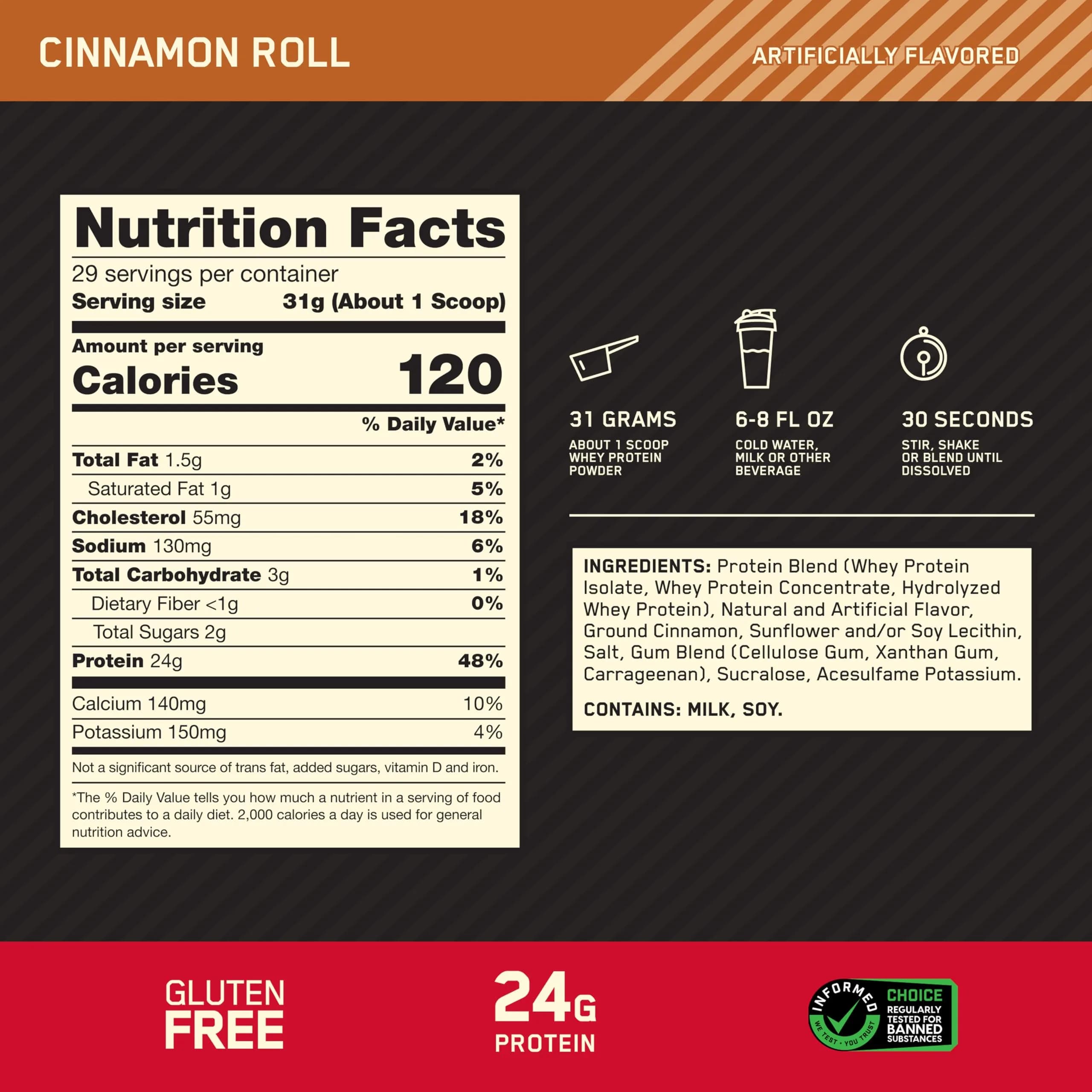 Optimum Nutrition Gold Standard 100% Whey Protein Powder, Cinnamon Roll Flavor, 2 lb (907g) | Authentic USA Import thumbnail 3
