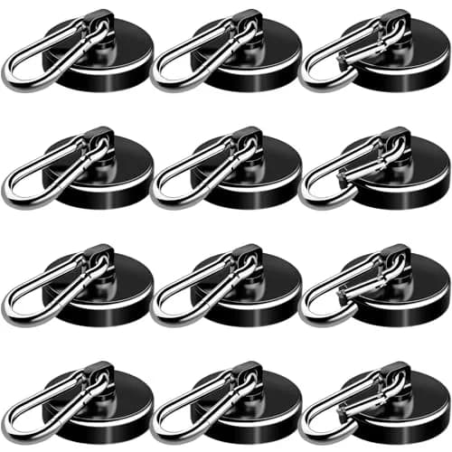 E BAVITE Heavy Duty Magnetic Hooks with Carabiner, 110 LBS Capacity, Black, 12 Pack | Industrial Grade Neodymium Magnets thumbnail 1