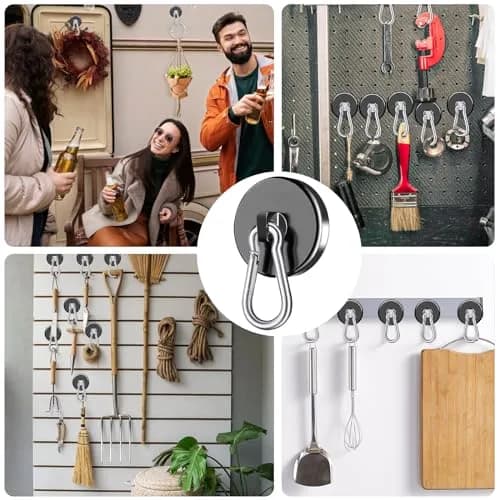 E BAVITE Heavy Duty Magnetic Hooks with Carabiner, 110 LBS Capacity, Black, 12 Pack | Industrial Grade Neodymium Magnets thumbnail 6
