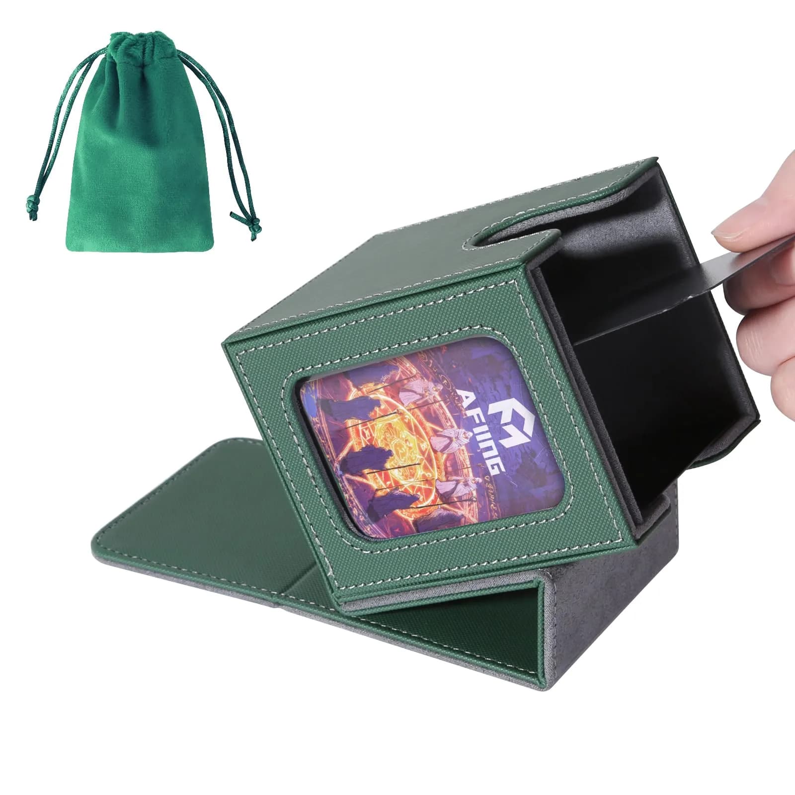 AFIING Commander Deck Box for Magic Cards 100 Double Sleeved Cards | Green/Grey - main product image