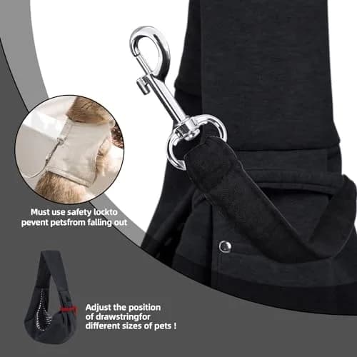 ARZQUT Small Pet Carrier Sling Bag with Storage Pocket & Safety Buckle, Black, 53cm (21") | Breathable Cotton for Dogs & Cats thumbnail 6