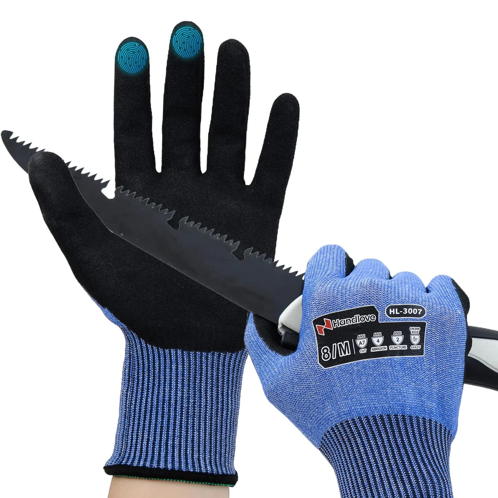HandLove Cut Resistant Gloves XL | ANSI A7 Safety Work Gloves, Sandy Nitrile, Anti-Slip, Touchscreen, Durable, PFAS Free - main product image