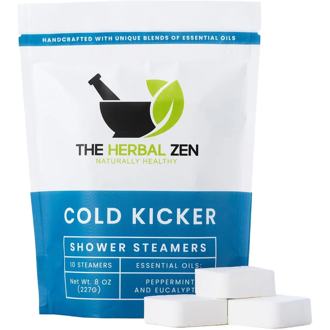 The Herbal Zen Cold Kicker Shower Steamers Aromatherapy Relief 10 Pack | Breathe Easy with Eucalyptus & Peppermint — Dye-Free