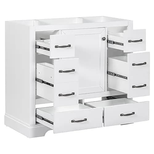 Brisca 36" Bathroom Vanity Without Sink | Modern White Freestanding Cabinet with 6 Drawers thumbnail 1