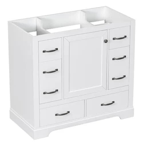 Brisca 36" Bathroom Vanity Without Sink | Modern White Freestanding Cabinet with 6 Drawers thumbnail 2