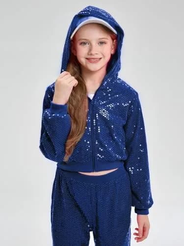 LOLANTA Girls Sequin Costume Jacket and Pants (Royal blue, 10-11Y) | Dazzling Sequin Dance Outfit for Girls thumbnail 5