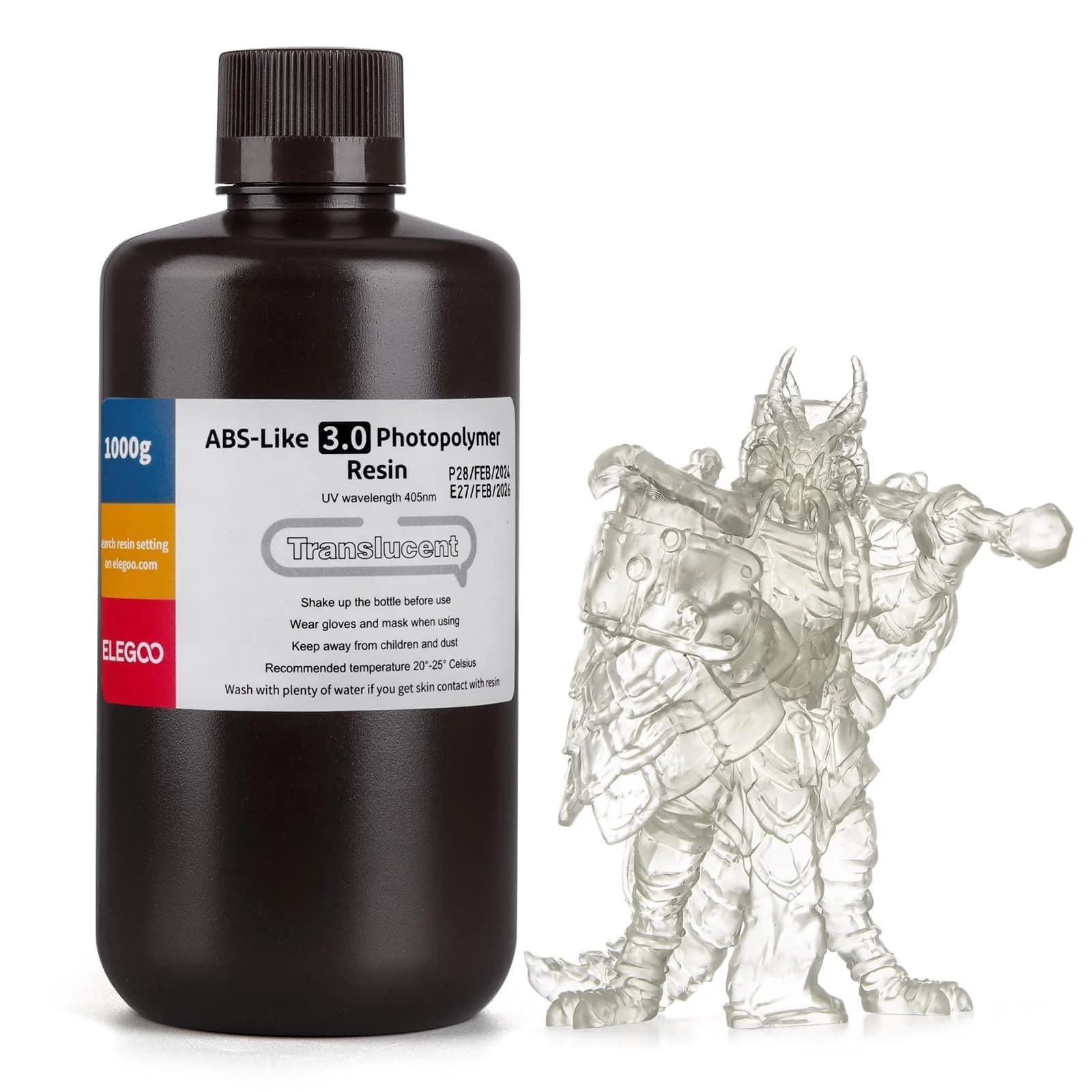 ELEGOO ABS-Like 3.0 Resin Translucent 1000g (1kg / 2.2lb) | High Strength & Toughness for LCD/DLP Printers