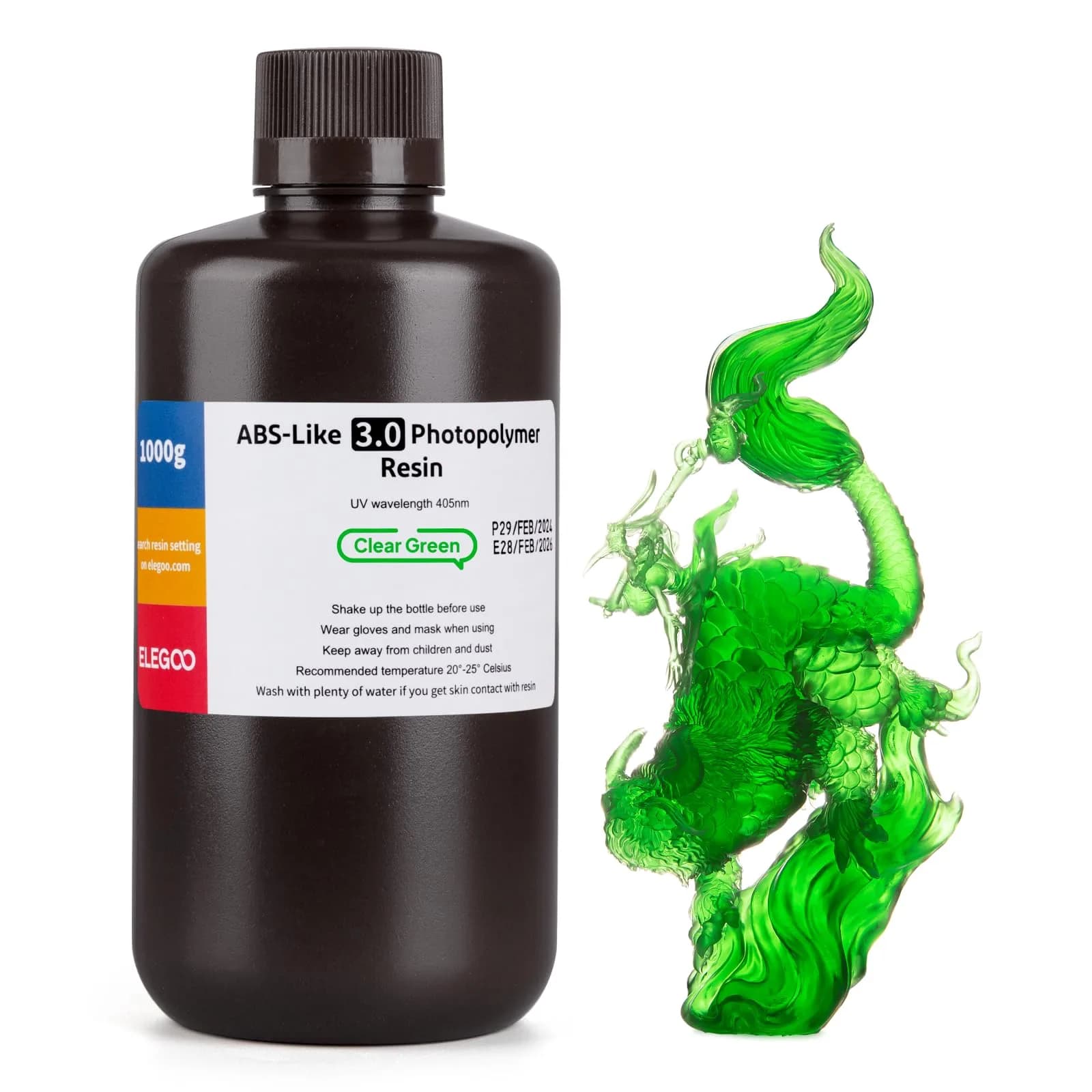 ELEGOO ABS-Like 3.0 3D Printer Resin Clear Green 1000g (1kg) | High Strength & Toughness for Mechanical Parts - main product image