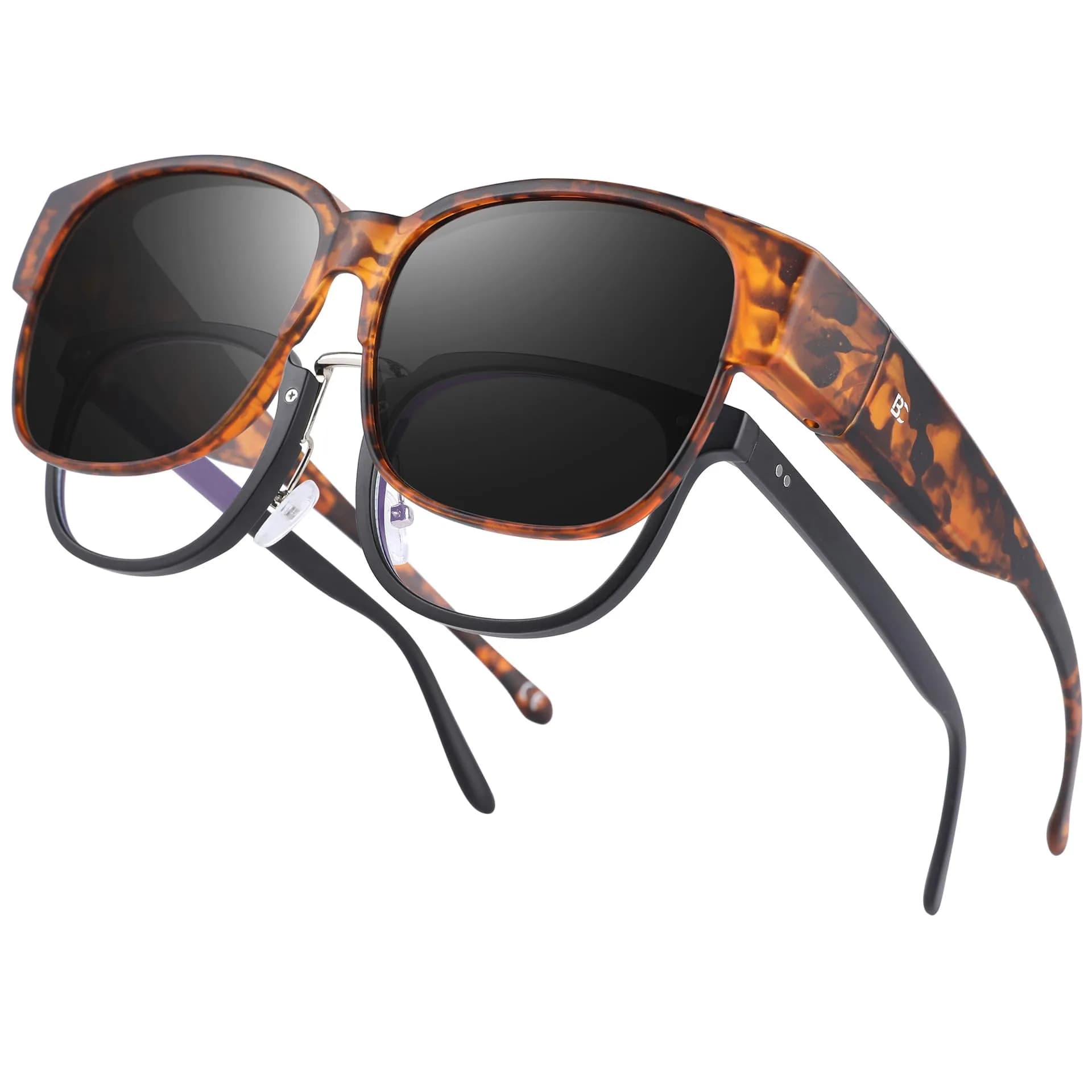 BIRCEN Polarized Fit Over Sunglasses for Men & Women | 21.5g TR90 Frame, 58mm Lens Width — C-brownblack-c10