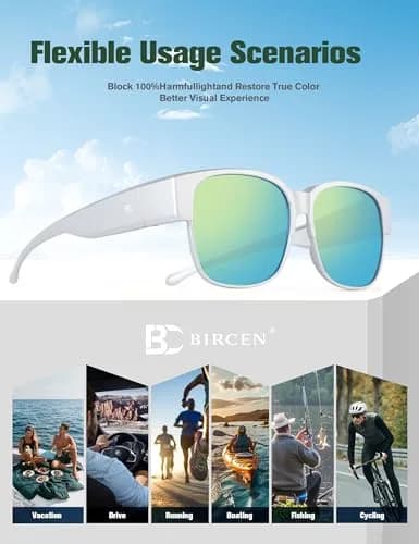 BIRCEN Polarized Fit Over Sunglasses for Prescription Glasses, TR90 Frame, 58mm Lens | UV Protection Wrap Around Shades thumbnail 6