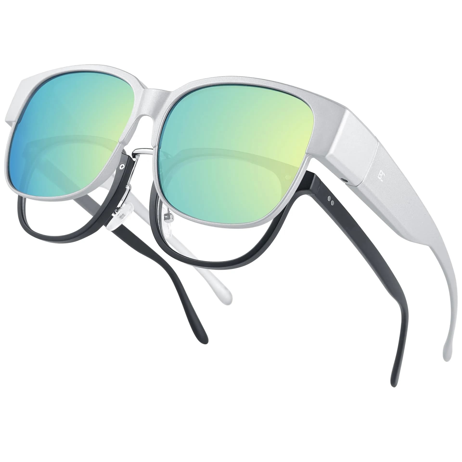 BIRCEN Polarized Fit Over Sunglasses for Men & Women | 21.5g TR90 Frame, 58mm Lens Width — F-silvergreen-c5