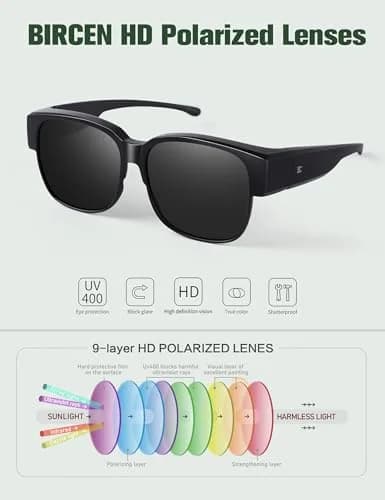 BIRCEN Polarized Fit Over Sunglasses for Prescription Glasses - TR90 Frame, UV Protection, 58mm Lens Width thumbnail 6
