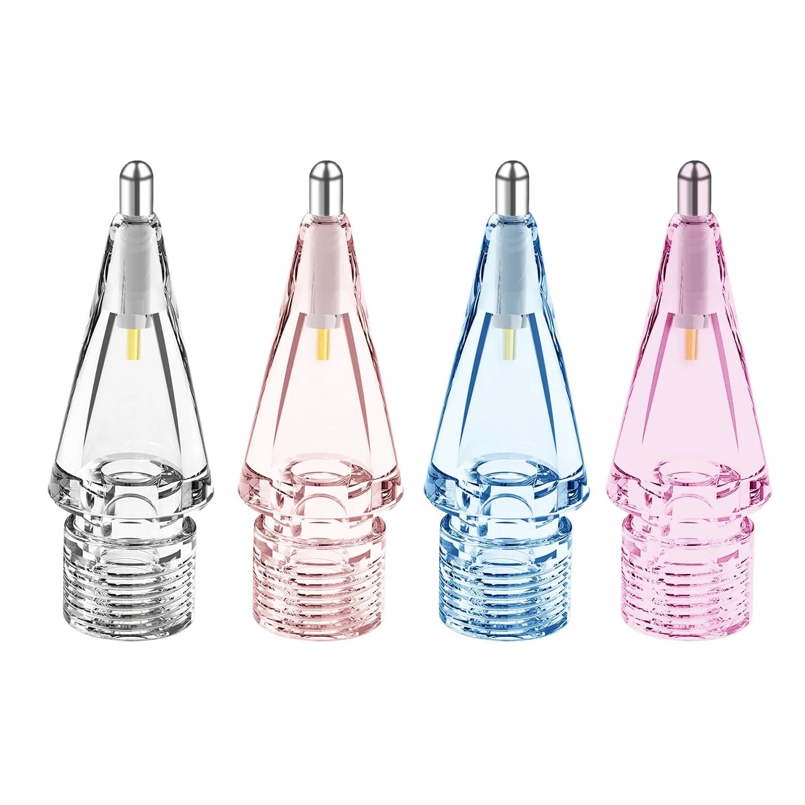 Frylaa Metal Pencil Tips for Apple Pencil 1st & 2nd Gen | 4 Pack, Clear — Clear+Clear Pink+Clear Blue+Clear Purple