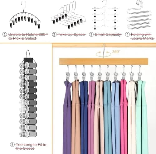 ORROENS Legging Organizer for Closet, 2 Pack Space-Saving Hangers with Clips thumbnail 3