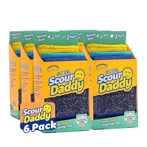 Scrub Daddy Steel Scouring Pad Scrub Sponges - Stainless Steel Scour Daddy - 2 Count (6 Pack) | Heavy Duty Cleaning for Pots & Pans thumbnail 1